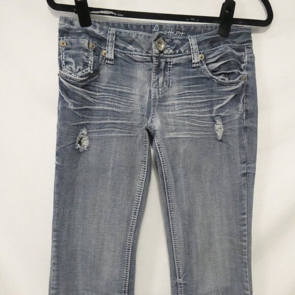 AMETHYST | 14 inch waist measured | Distressed Faded Blue Flare Jeans - Picture 6 of 16